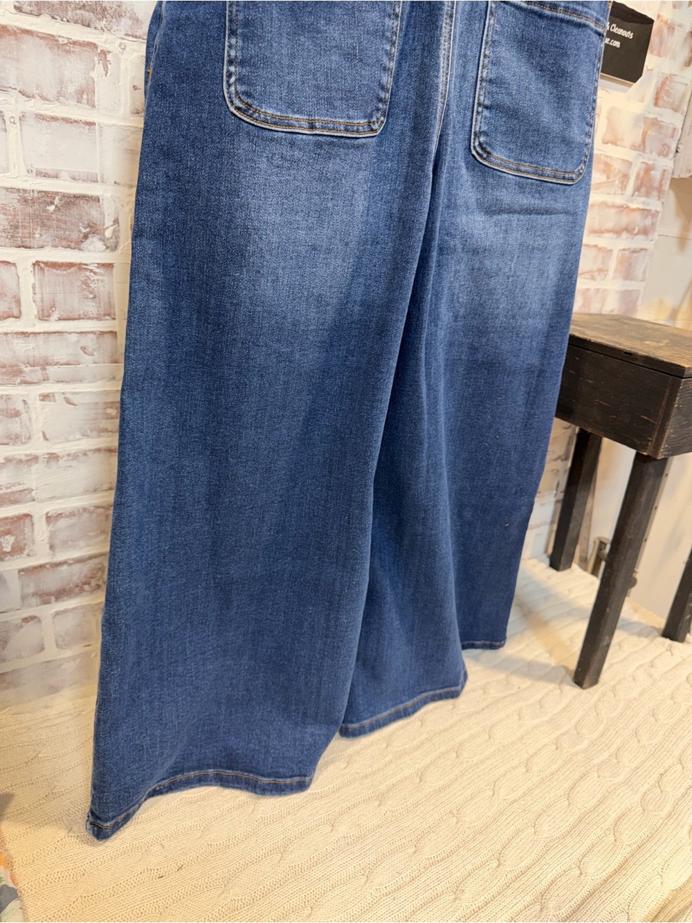 Women's Dark Blue Denim Overalls with Wide Legs Large/XL - Picture 9 of 10